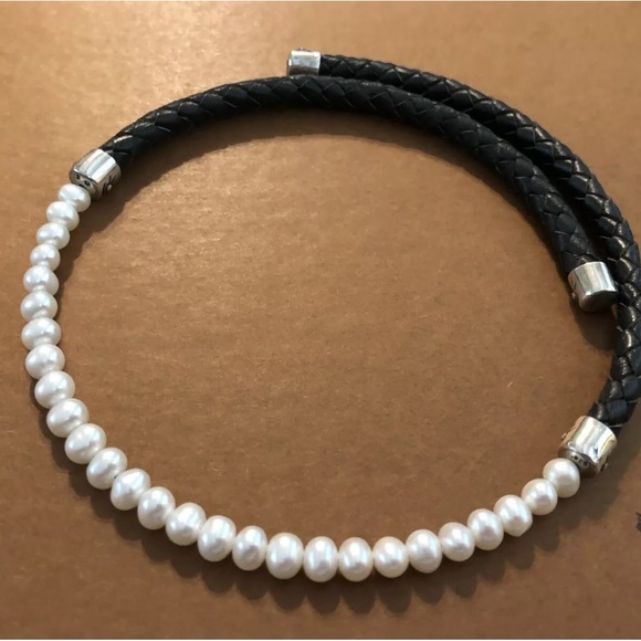 Silpada Freshwater Pearl & Black Leather Choker N1066 Vintage - Picture 11 of 15